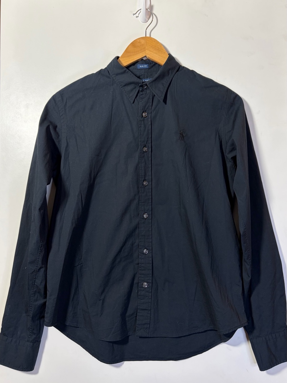 Ralph Lauren Slim Fit Black Button Down Shirt Tonal Pony Old Money Womens 10
